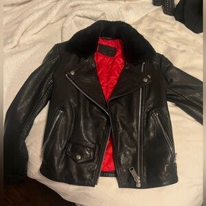All Saints  Pataya Lux Biker Leather Jacket with fur collar